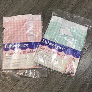 Fisher Price Secure Me Blankie Set Of 2 Checkered Baby Blanket Lovey Satin Vtg - Picture 1 of 6