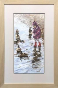NEW ELAINE MARSTON ORIGINAL "Feeding the Ducks" River Figurative PAINTING - Picture 1 of 2