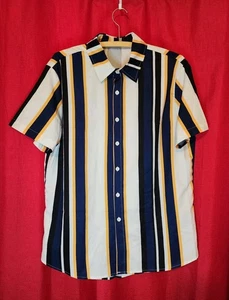 Men's Button Down Shirt Short Sleeve Striped Multicolor Block Size Medium - Picture 1 of 14