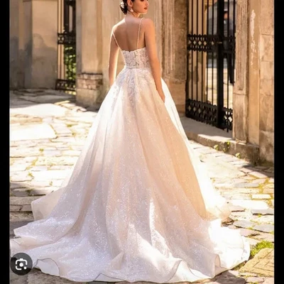 Vestido de noiva Maria Anette 5316 elegante branco marfim cintilante com 2 véus - Imagem 1 de 4