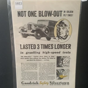 Vintage 1933 Goodrich Tires Not One Blow-Out Golden Ply Tires Ad Advertisement - Picture 1 of 2