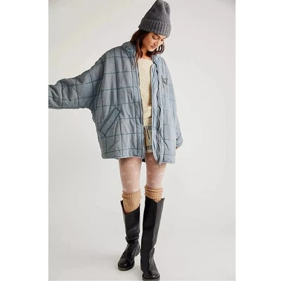 Free People Dolman 绗缝针织夹克上衣超大拉链懒人 S 全新 284154 — 第 1/4 张图片