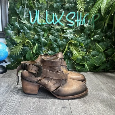 Freebird Lucky Ankle Buckle Bootie Leather Brown Distressed Women Size 9 - Image 1 of 4