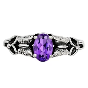 Natural Amethyst - Brazil 925 Sterling Silver Ring s.5 Jewelry R-1746 - Picture 1 of 5