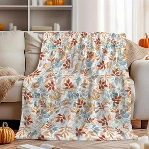 Horaldaily Fall Flannel Blanket Throw, Throw(50x60''), Orange Blue - Picture 1 of 6