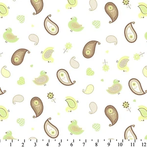 1 1/4 Yards Baby Bird Birdies Tossed White Flannel Cotton Fabric - Picture 1 of 2