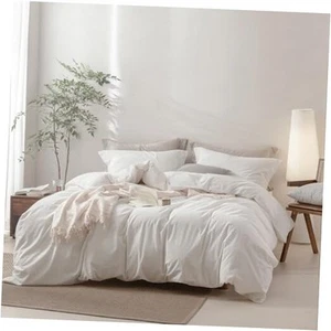 Linen Feel Duvet Cover Super Queen Size, 100% Washed Cotton Comforter Cover - Picture 1 of 7
