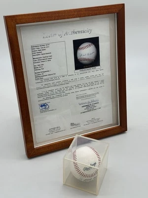 Hank Aaron Autographed Baseball Rawlings Official NL RO-N Blue Ink JSA LOA Frame - Image 1 of 4