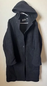Vince Designer Long Wool Blend Women’s Open Front Hooded Coat Black M Career - Picture 1 of 13