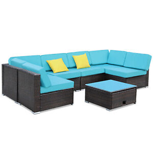 7Pc Rattan Wicker Sofa Set Outdoor Patio Garden Sectional Furniture Cushioned Us