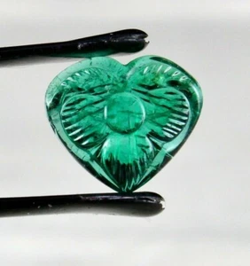 Natural Zambian Emerald Carved Heart 3 Ct Loose Gemstone Designing Ring Pendant - Picture 1 of 10