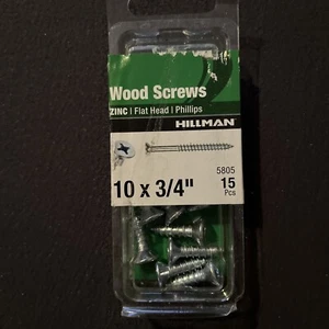 Hillman 5805 Zinc Flat Head Phillips Wood Screws #10x3/4” 15pcs - Picture 1 of 3