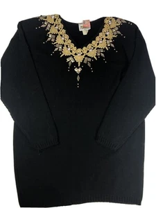 NEW Vintage 80s Sweater Sunflower Brand Rhinestone Bejeweled Gold One Size USA - Picture 1 of 9