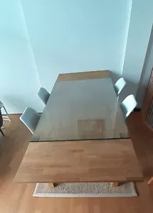 Massivholztisch aus Eiche mit Glas- und Ansteckplatten gebraucht - Bild 1 von 4