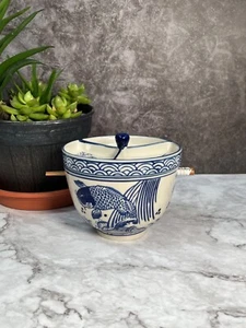 6"Oriental Blue Koi Fish Ceramic Ramen Noodle Rice Bowl Set of 3 piece - Picture 1 of 6