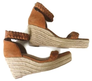 Raye Tan Brown Suede Wedge Espadrille Leather Heels Sandal Wedge Shoes Size 39 - Imagen 1 de 10