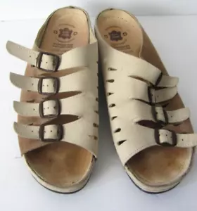 Echt Leder Sandals Womens Strappy Slides Tan/Taupe Leather Size 42 US 10.5-11 - Picture 1 of 6