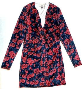 Club L London Floral Deep V Twist Front Velvet Dress, Navy, US Size 12 - Picture 1 of 2