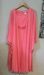 VINTAGE Amen Wardy Coral Chiffon Cape Overlay Dress Custom Size M Rare - Picture 1 of 3