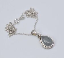 925 Solid Sterling Silver Aquamarine Chain Pendant-19 Inch s809