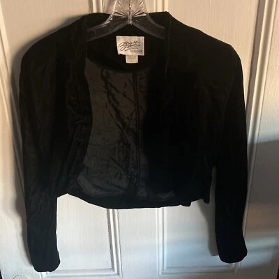 "Chaqueta de terciopelo vintage de latón ciruela Nordstrom corta negra pequeña rayón EE. UU. 18"" L" Foto 1 de 4
