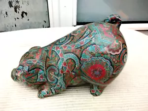 VINTAGE CERAMIC PIG FIGURINE FLORAL DECOUPAGE DECORATION - Picture 1 of 7