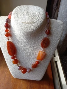 Carnelian & Semi Precious Gemstone Necklace. Orange Lilac Pink Reds - Picture 1 of 8