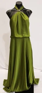 Halston Women's Halter Neck Wynn Gown In Charmeuse AR8 Moss Green 8818 Size 10 - Picture 1 of 6