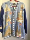 NWT Storybook Knits Sand Castle Ocean Blue Cardigan Sweater 1X Novelty Buttons