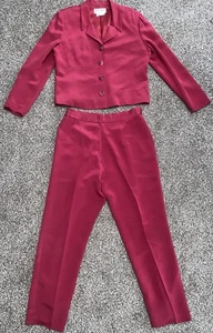 Vintage Maggie London Petites 2 Piece Dark Fuchsia 100% Silk Pants Suit Size 10 - Picture 1 of 8