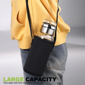 1000ML Glass Water Bottle Clear Juice Milk Tea Cup Sealing Lid W/Protective Case - Picture 1 of 14