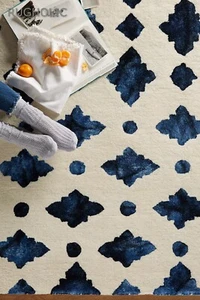 New Hand Tufted Woolen Area Rug ANTHRO MOROCCAN TILE BLUE Carpet for Living Room - Picture 1 of 5