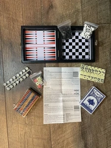 5-in-1 Travel Board Game Set Chess Checkers Backgammon Domino Poker Dice - Picture 1 of 8