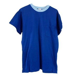 Vintage 60s 70s 909 Collection Blue Ringer Crewneck Pocket Tee T-Shirt 50/50 XL - Picture 1 of 7