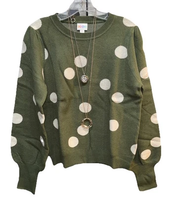 Nuevo con etiquetas Suéter Lularoe Mediano Verde y Blanco Lunares Piper Manga Globo Foto 1 de 4