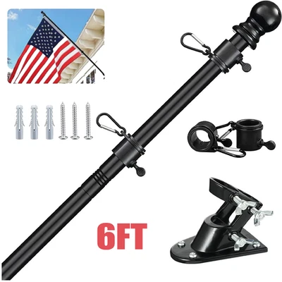 Kit de poste de bandera de 6 pies soporte de alta resistencia poste de metal con 2 anillos giratorios para jardín Foto 1 de 4