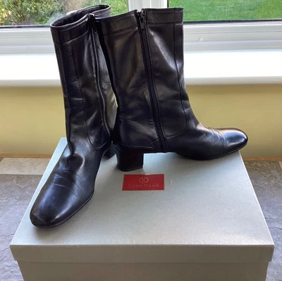 COLE HAAN….WOMEN’S BLACK NAPPA  LEATHER  MID CALF BLOCK HEEL BOOTS…UK 6 USA 8.5 - Image 1 of 4