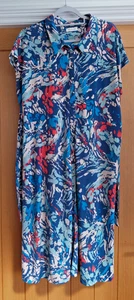 Monsoon Button Up Shirt Dress Abstract size XL Long - Stretchy Jersey - Blue - Picture 1 of 14
