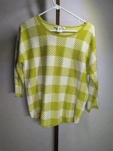 Max Studio Damen grün kariert 3/4 Arm Pullover Tunika Saum Pulli Medium - Bild 1 von 7