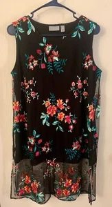 GRAVER Susan Graver Lined Embroidered Tunic-Black Multi color Flowers - Picture 1 of 3