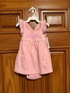 Rosa Sommerkleid Carter's 9 m Neu mit Etikett Rüschen überkreuzter Rücken bestickt Einteiler - Bild 1 von 1