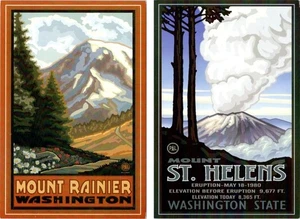 2~2006 4X6 Postcards WA Washington MOUNT RAINER & ST HELENS Paul A Lanquist ART - Picture 1 of 5