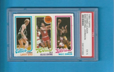 1980-81 Topps * Larry Bird RC, Magic Johnson RC, Dr. J * PSA 5 * Scoring Leaders - Image 1 of 2