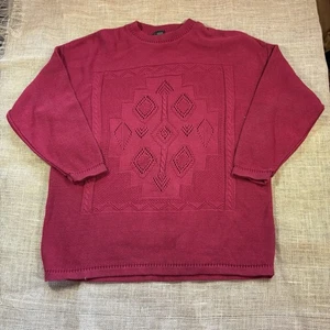 Vintage Eddie Bauer Woman's Red Cotton Oversized Sweater Size XL Made in USA - Picture 1 of 7