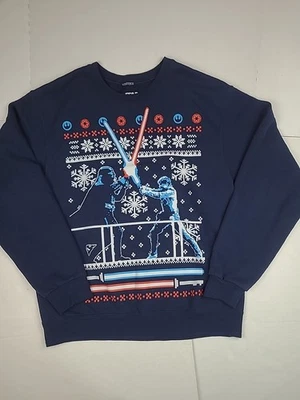 Star Wars Vader Luke Feo Navidad Suéter Talla Mediana Sudadera Azul Vacaciones  Foto 1 de 4