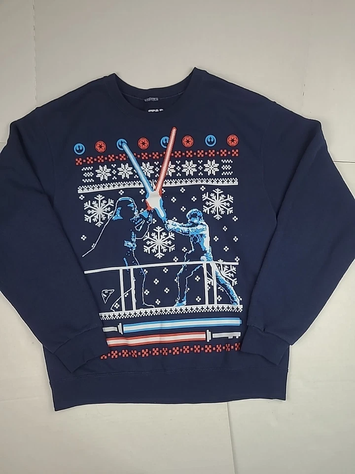 Star Wars Vader Luke Feo Navidad Suéter Talla Mediana Sudadera Azul Vacaciones  Foto 1 de 4
