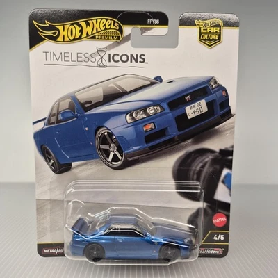 Hot Wheels Premium Nissan GT-R V-Spec II BNR34 Azul Car Culture Iconos atemporales Foto 1 de 4