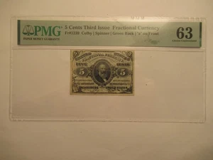 Series 1863 US 5 cent Note third issue, PMG 63 Choice Unc, fractional currency - Picture 1 of 7