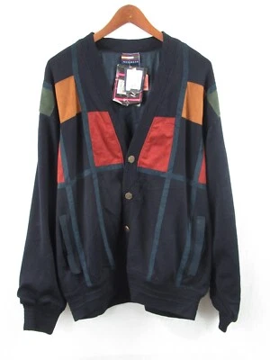 Cardigã masculino novo com etiquetas GIORDANO camurça remendado botão frontal tamanho XL #A560 - Imagem 1 de 4