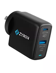 ZYRON 65W USB-C GaN Charger 2-Port Super Fast Charger for Samsung Power Adapter - Picture 1 of 8